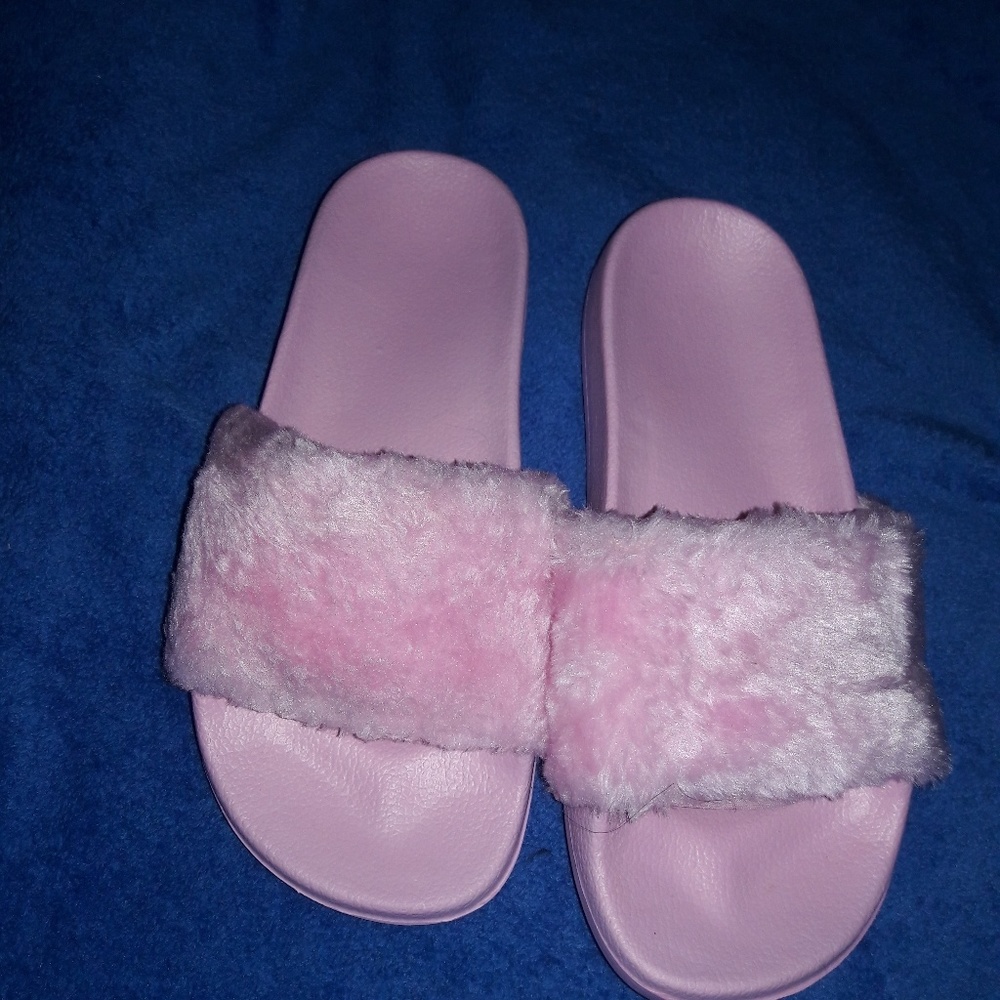Pink fuzzy slides
